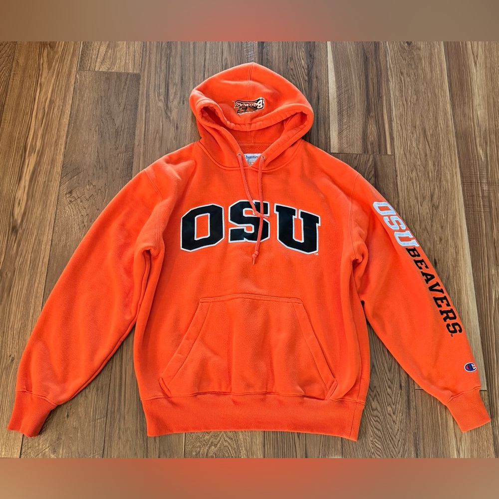 Champion Orange OSU Pullover Hoodie with Black Lettering